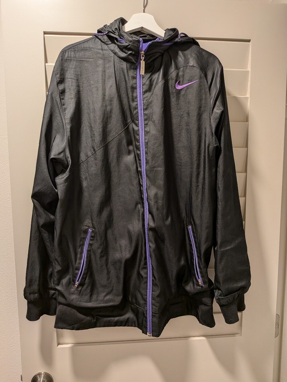 Nike Black Hooded Bomber Jacket with Purple Accents